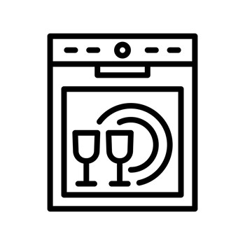 Dishwasher flat line icon. Household appliance for washing utensil, dishware. Outline sign for mobile concept and web design, store.