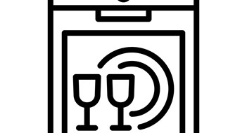 Dishwasher flat line icon. Household appliance for washing utensil, dishware. Outline sign for mobile concept and web design, store.