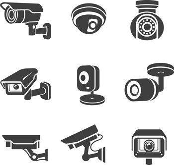  Video surveillance security cameras graphic icons pictograms set vector