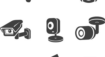  Video surveillance security cameras graphic icons pictograms set vector