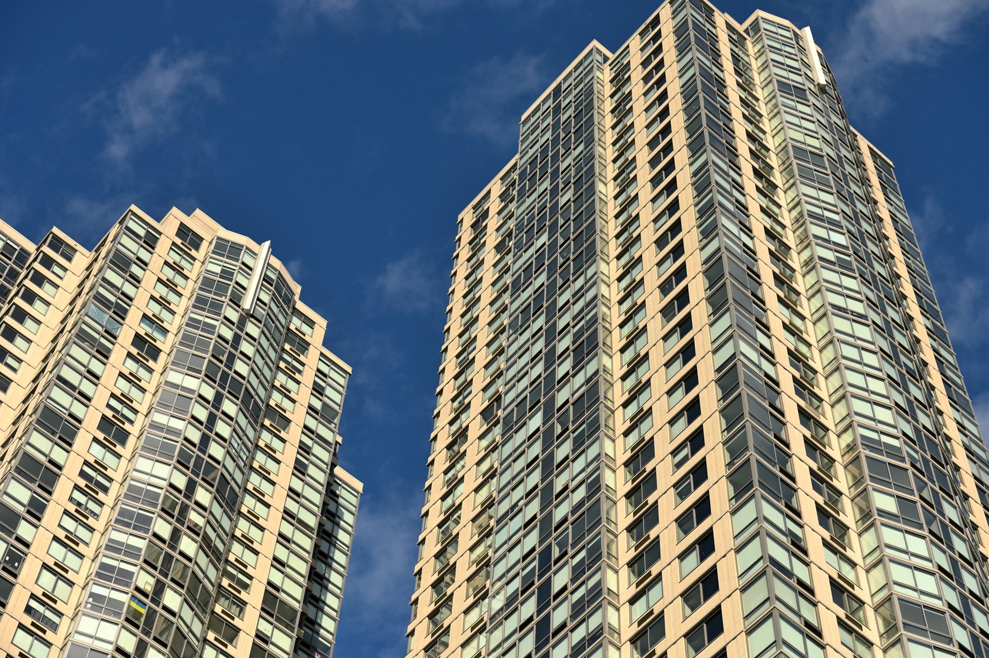 Jersey City, NJ, USA - February 15, 2023: modern buildings at morning in Jersey City, United States