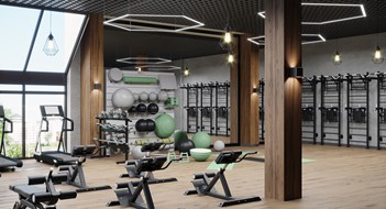 Modern gym interior with sport and fitness equipment, fitness center interior, interior  workout gym, 3d rendering
