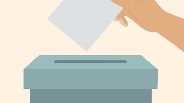Voting Concept With Ballot Box And Human Hand Holding Voting Paper