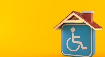 Senate Committee on Aging Pitches VITAL Act Handicap symbol with roof isolated on orange background. 3d illustration