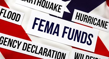 Logo FEMA with United State of America flag, Federal Emergency Management Agency Government Management