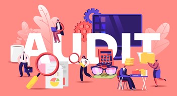 Financial Administration and Audit Concept. Consulting for Company Performance, Analysis, Statistics and Business Statement. Auditing Poster Banner Flyer Brochure. Cartoon Flat Vector Illustration