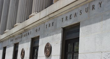 Corporate Transparency Act (CTA) Compliance United States department of the treasury building in Washington D.C.