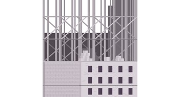 Caveat Emptor Unfinished concrete wall of building exterior, city architecture development vector illustration