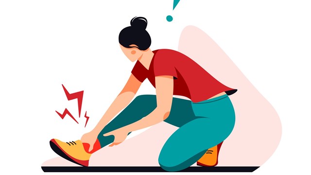 Woman suffers form ankle pain. Damage while running.