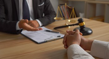 Dealing With Litigation Lawyer accepting bribe concept for signing legal contract approval, rights of liberty, bribery, Concept of law, justice, court trial, and professional legal services, judge.