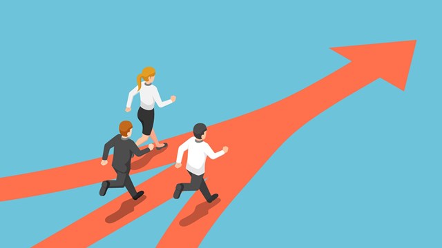 Flat 3d isometric business people came from different way but have same target. Business team and target concept.