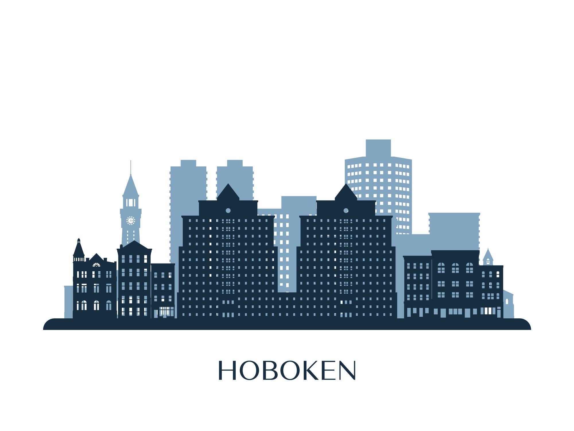 Hoboken skyline, monochrome silhouette. Vector illustration.